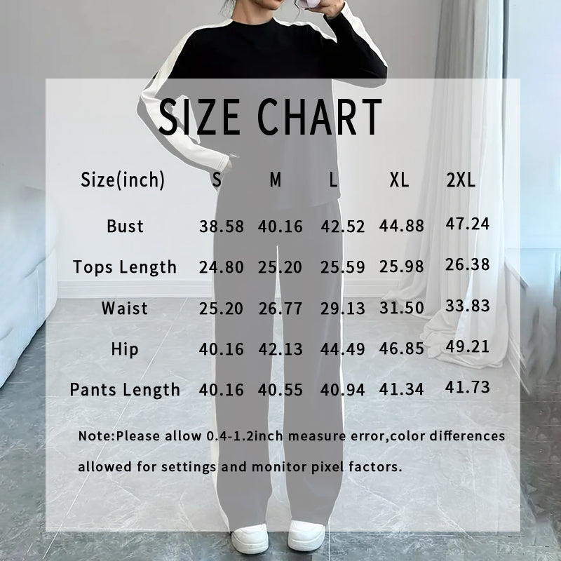 Women's Color Block Lounge Set - 2 Piece Pullover & Wide-Leg Pants, Fall Travel Sweatsuit